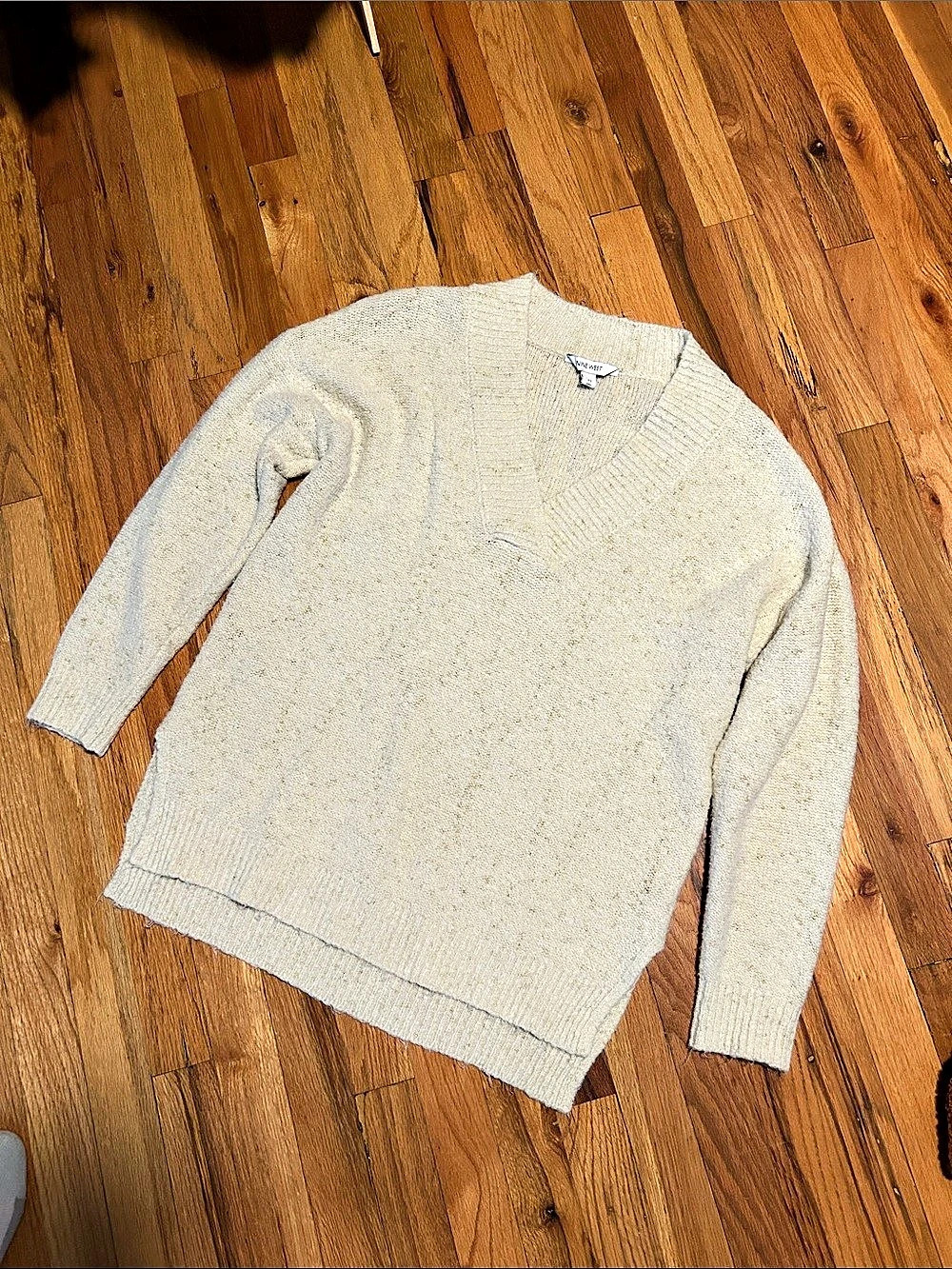 Distressed Nine West Cream Knit Sweater